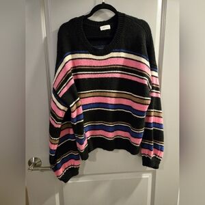 Promesa Black Sweater with Pink, Blue, and Tan Stripes